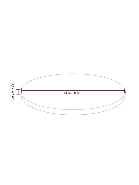 vidaXL Rund Tischoberfläche aus Massivholz Eiche 80x80x1.5cm 342970 1Stück