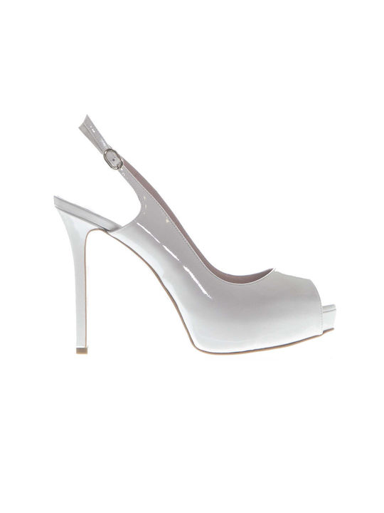 Mourtzi Patent Leather Ice Grey Heels with Strap