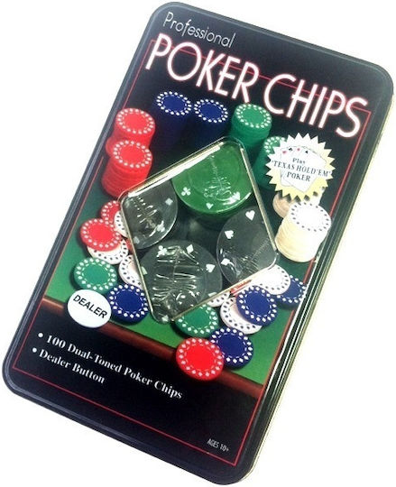 Zita Toys Set 100 Poker Chips 50mm / 11.5gr in Metallic Box with Deck 008.T100