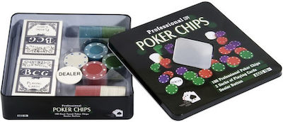 Set 100 Poker Chips 50mm / 4gr in Metallic Box with 2 Decks