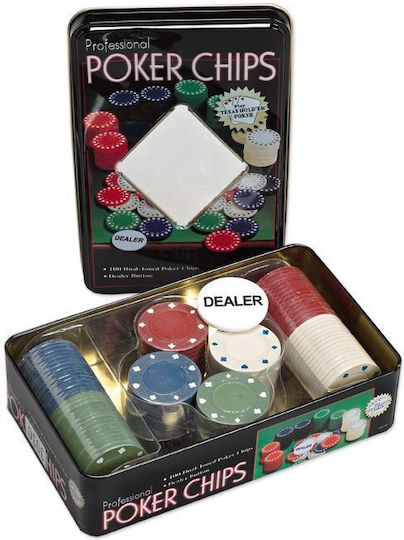 Zita Toys Set 100 Poker Chips 50mm / 11.5gr in Metallic Box with Deck 008.T100