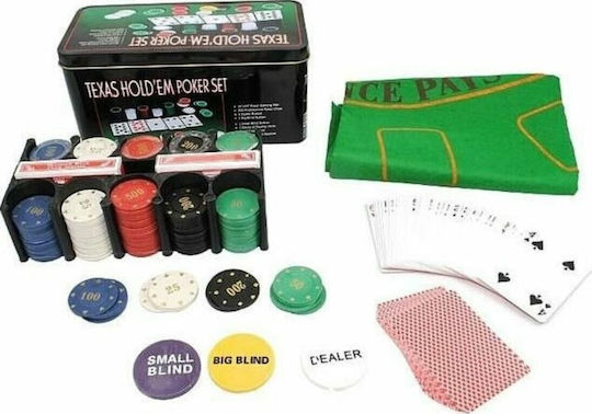 Blue Toys Nummerierter Pokerchip in Metallische Box mit einem Kartenspiel und Filz
