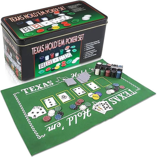 Blue Toys Nummerierter Pokerchip in Metallische Box mit einem Kartenspiel und Filz