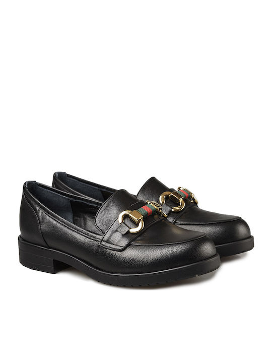 Leather Women's Moccasins in Black Color