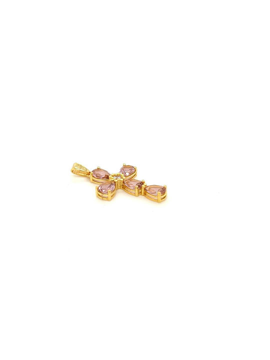 Cross with white/pink zircon, gold K9 (375°)