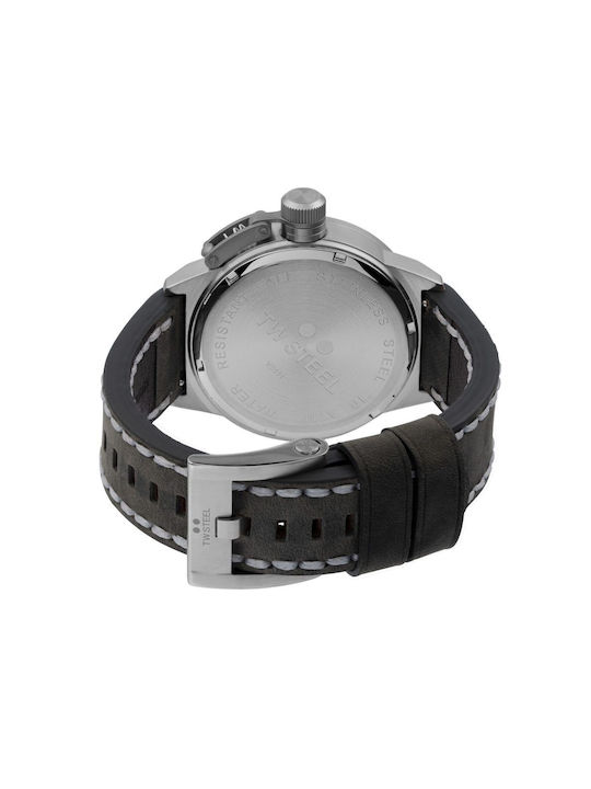 TW Steel Canteen Ανδρικό Ρολόι 46mm Χρονογράφος Μπαταρίας με Μαύρο Δερμάτινο Λουράκι
