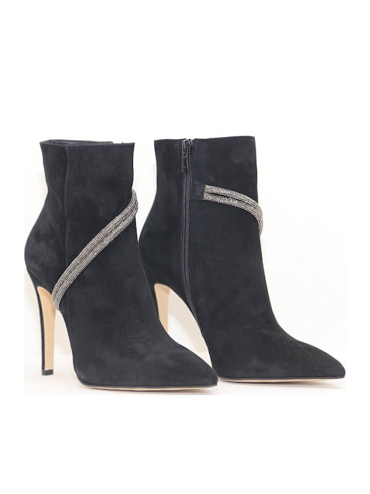 Suede Women's Ankle Boots with High Heel Black