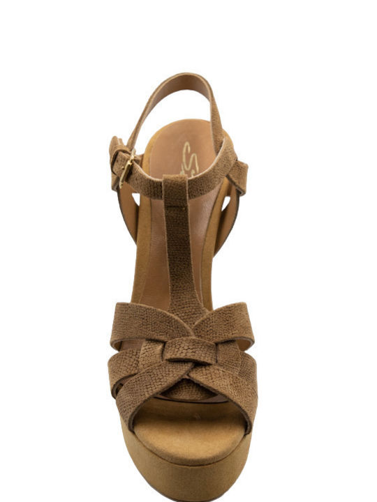 Sante Platform Women's Sandals with Ankle Strap Tabac Brown