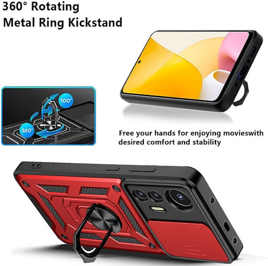 Camshield Ring Armor Umschlag Rückseite Kunststoff Rot (Xiaomi 12 Lite)