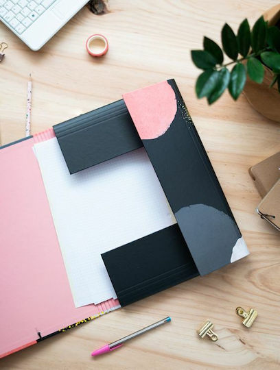 Grupo Erik Folder Prespan with Rubber Band and Ears for Paper A4 Black Glitter Gold Dreams