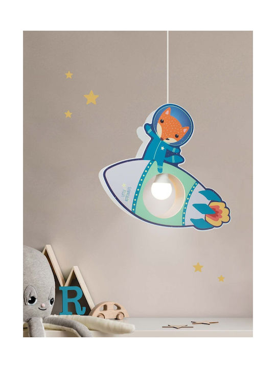 Elobra Kids Wooden Single Ceiling Light E27 Little Astronauts Blue 40W