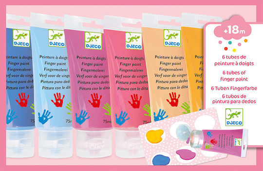Djeco Finger paints in Pastel Tubes Finger Paints Set 2+ 75ml 6pcs