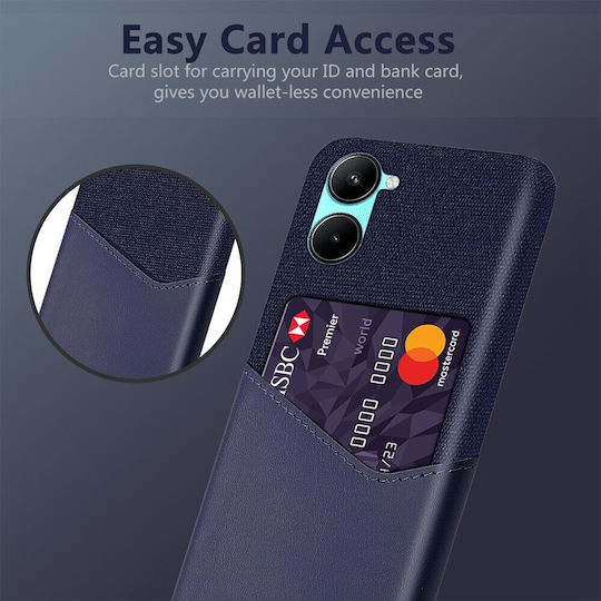 Premium Umschlag Rückseite Stoff mit Kartenhalter Blau (Realme C33)