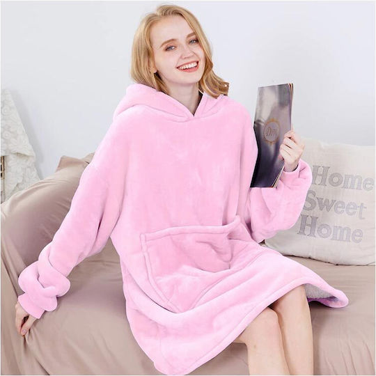Velour Blanket with Sleeves 74x87cm Pink