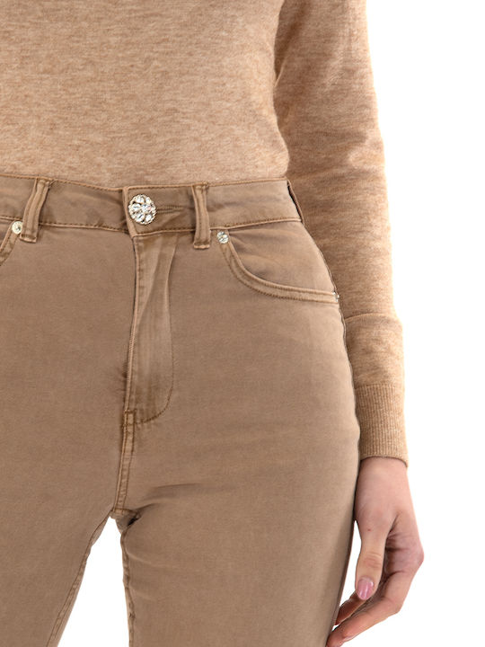 High Waist Women's Jean Pants in Straight Leg Style Brown