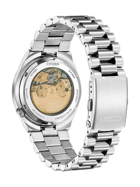 Citizen Tsuyosa Ανδρικό Ρολόι 42mm Αυτόματο με Ασημί Μεταλλικό Μπρασελέ