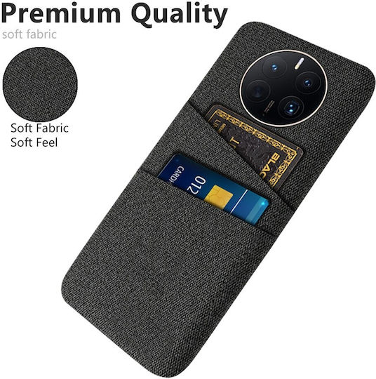 Premium Umschlag Rückseite Stoff mit Kartenhalter Schwarz (Huawei Mate 50 Pro)