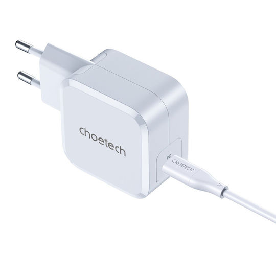 Choetech Ladegerät ohne Kabel mit USB-C Anschluss 45W Stromlieferung Weißs (PD8007)