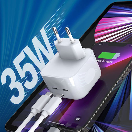 Choetech Φορτιστής Χωρίς Καλώδιο με 2 Θύρες USB-C 35W Power Delivery Λευκός (Q5008)