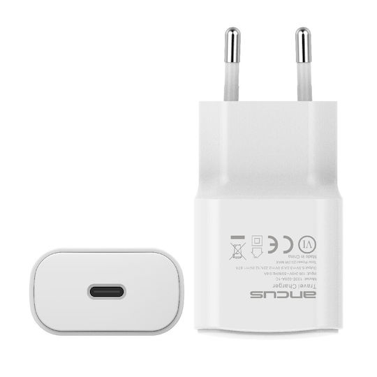 Ancus Φορτιστής Χωρίς Καλώδιο με Θύρα USB-C 20W Quick Charge 3.0 Λευκός (C70)