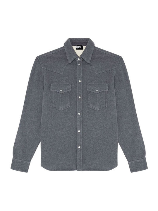 Long Sleeve Cotton Overshirt in Regular Fit Gray