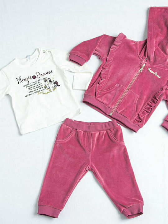 Kids Clothing Set with Pants Winter 3 Pieces Fuchsia