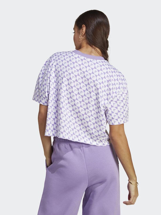 Adidas x Logomania Γυναικείο Crop Top Κοντομάνικο Καλοκαιρινό White / Violet Fusion