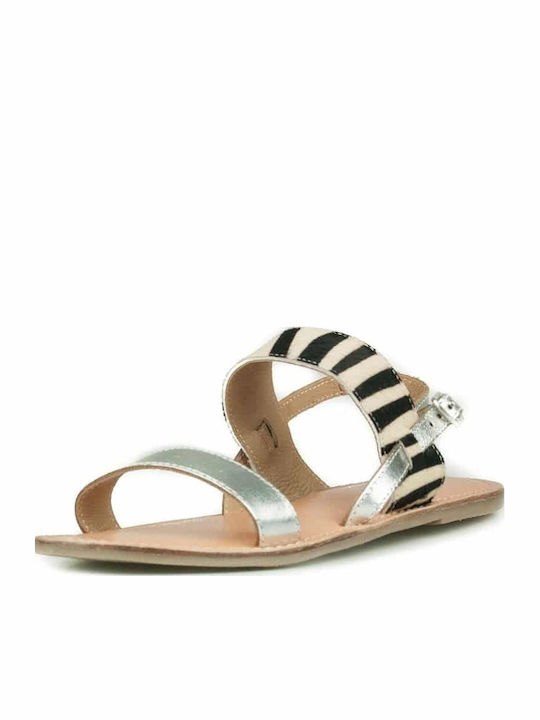 Women's Flat Sandals with Strap in Silver Color