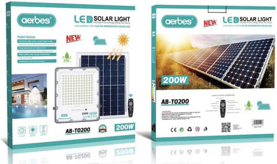 Aerbes Aerbes Στεγανός Ηλιακός Προβολέας LED 200W Ψυχρό Λευκό 6000K με Τηλεχειριστήριο IP66