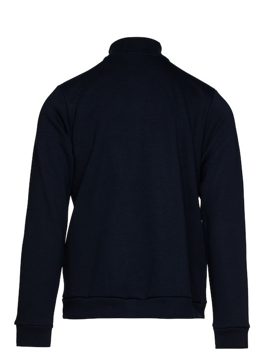 Snta Sweater Jacket with Standing Collar & Print - Blue Navy