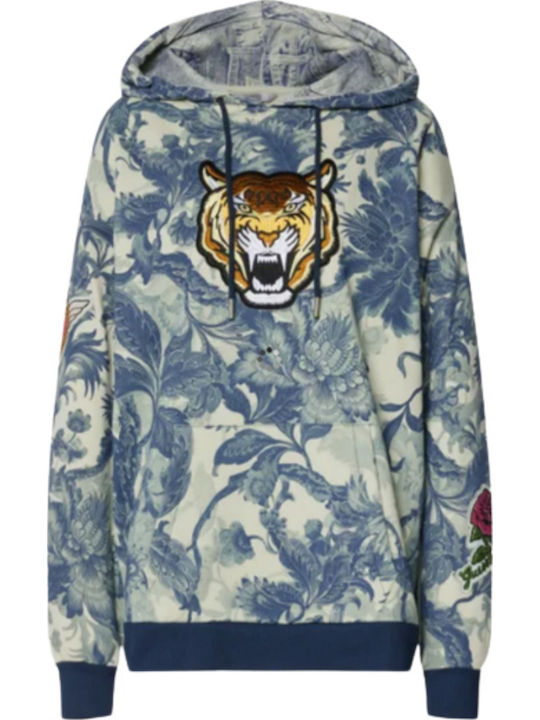 Long Women's Sweatshirt Hooded Blue