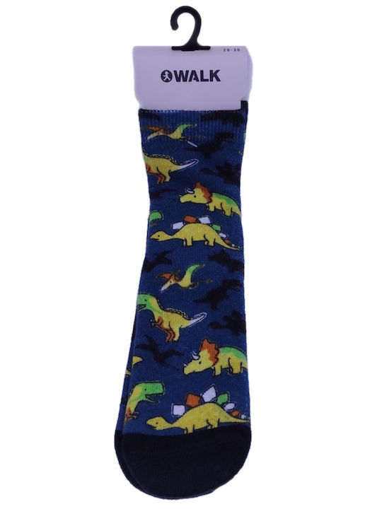 Walk Boys Knee-High Non-Slip Socks Dinosaurs Blue