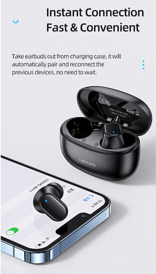 Usams BH11 Earbud Bluetooth хендсфри Слушалки с Кутийка за Зареждане Черен