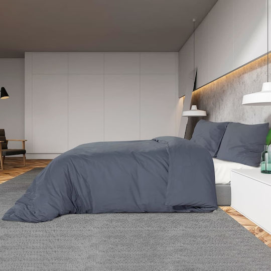 vidaXL Set Husă de Pilotă Single cu Față de Pernă 135x200 Cărbune de lemn