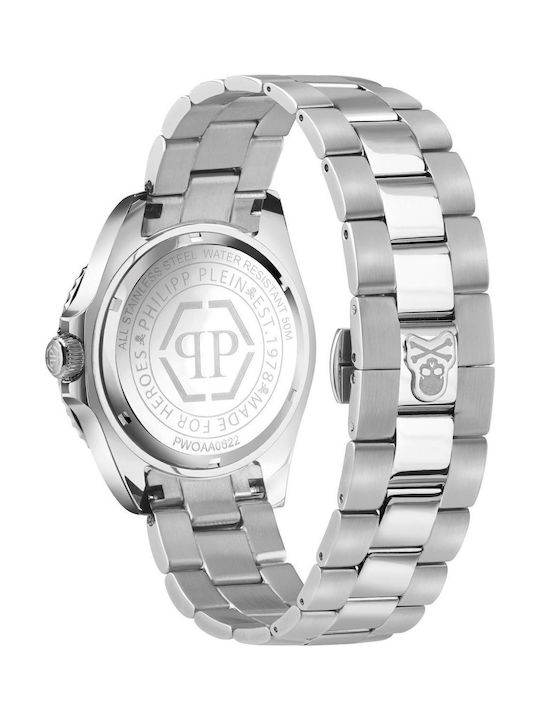 Philipp Plein The $kull Men's Watch 44mm Battery with Silver Metal Bracelet