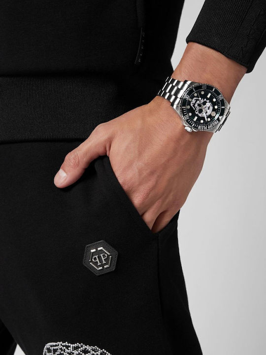 Philipp Plein The $kull Men's Watch 44mm Battery with Silver Metal Bracelet