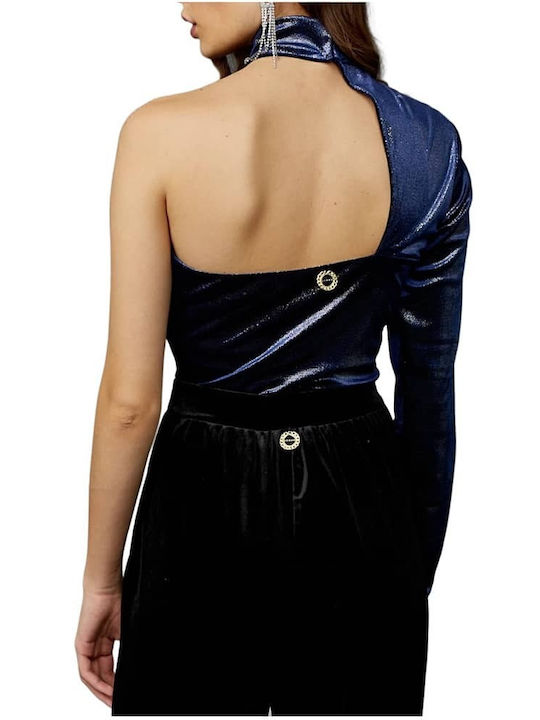 Lynne Women's Crop Top with One Shoulder Blue