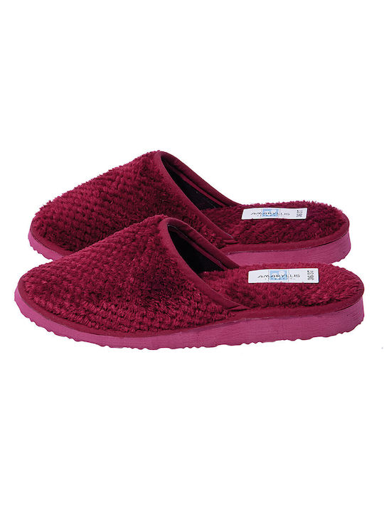 Amaryllis Slippers Χειμερινές Γυναικείες Παντόφλες με γούνα σε Μπορντό Χρώμα