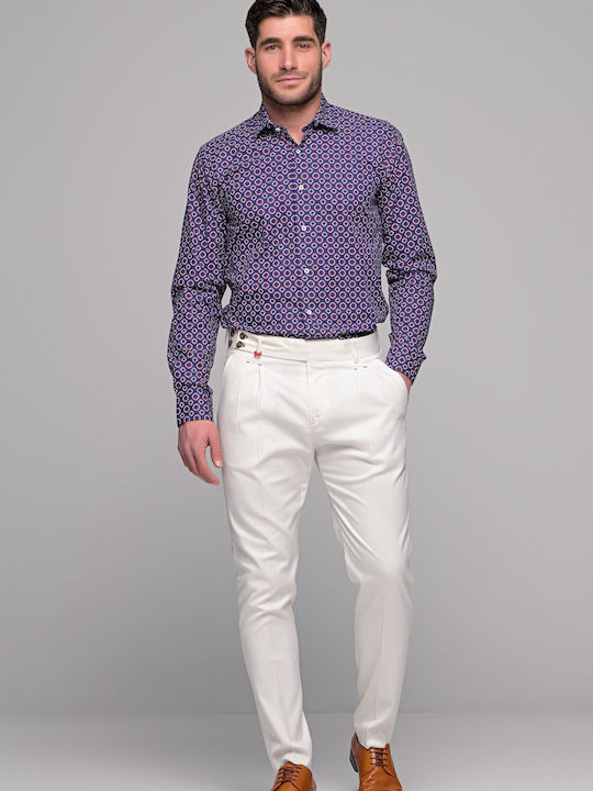 Long-sleeved Linen Shirt Navy Blue