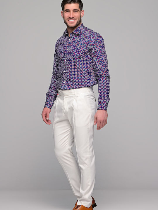 Long-sleeved Linen Shirt Navy Blue