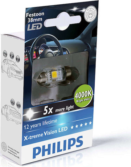 Philips Lamps Car X-tremeVision C5W LED 4000K Natural White 12V 1W 1pcs