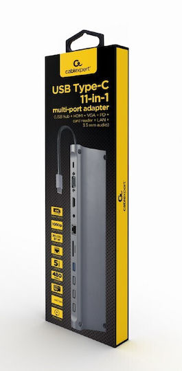 Cablexpert USB-C Docking Station με HDMI 4K PD Ethernet Γκρι (A-CM-COMBO11-01)