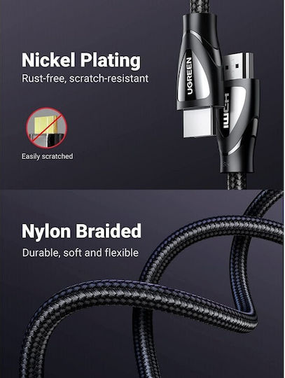 Ugreen HD140 HDMI 2.1 Ultra High Speed 48Gbps 4K 120Hz HDR VRR Braided HDMI Cable HDMI Male - HDMI Male 1m Black