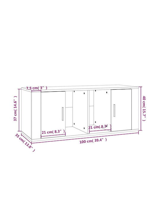 TV Stand Glossy White M100xD35xH40cm