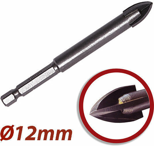 Harden Four-Cut Drill Carbide with Hexagonal Shank for Glass και Tiles 12mm