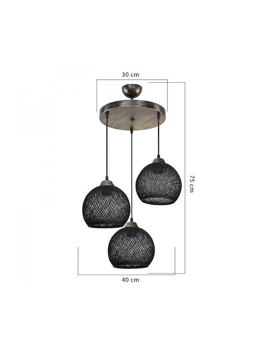 Pakketo PWL-1121 Pendant Light Black Boho Bell with Socket E27 40x40x80cm