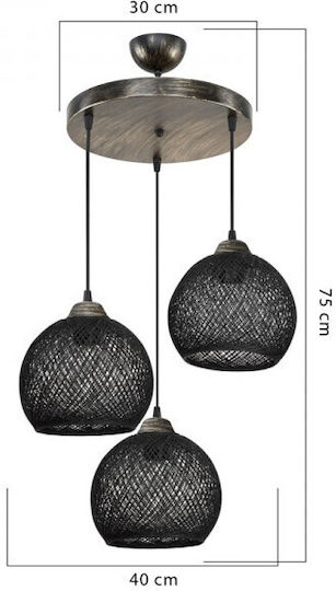 Pakketo PWL-1121 Κρεμαστό Φωτιστικό Μαύρο Boho Καμπάνα με Ντουί E27 40x40x80εκ.