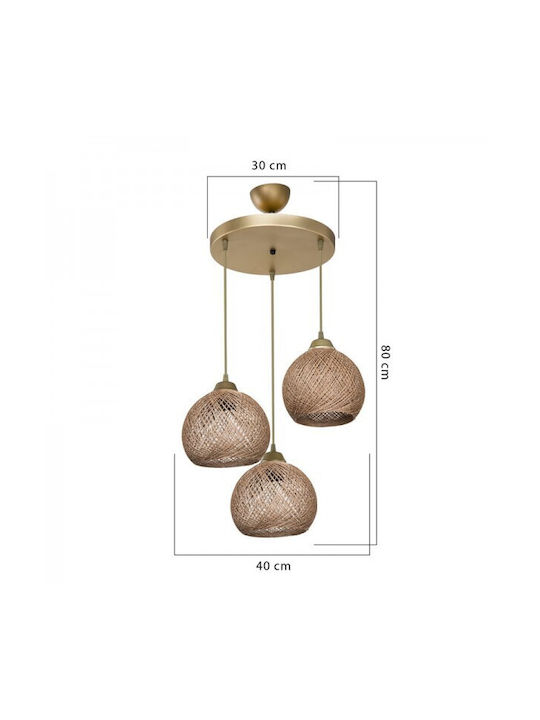 Pakketo PWL-1121 Pendant Light Gold Boho Bell with Socket E27 40x40x80cm