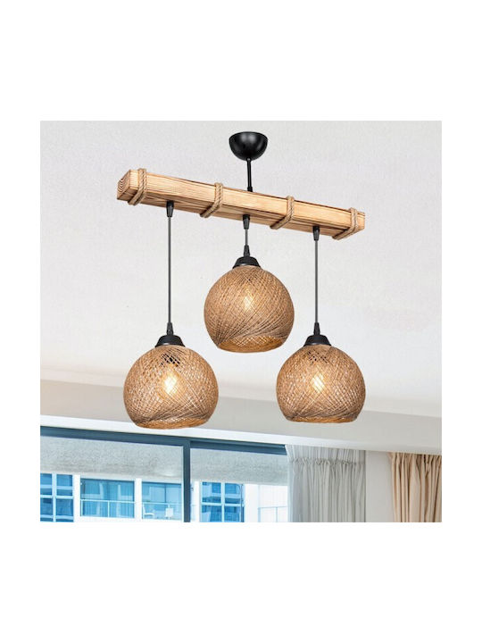 Pakketo PWL-1120 Pendant Light Beige Boho Rail with Socket E27 50x20x63cm