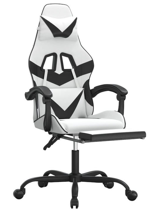 vidaXL 349565 Καρέκλα Gaming Δερματίνης με Υποπόδιο Λευκό/Μαύρο